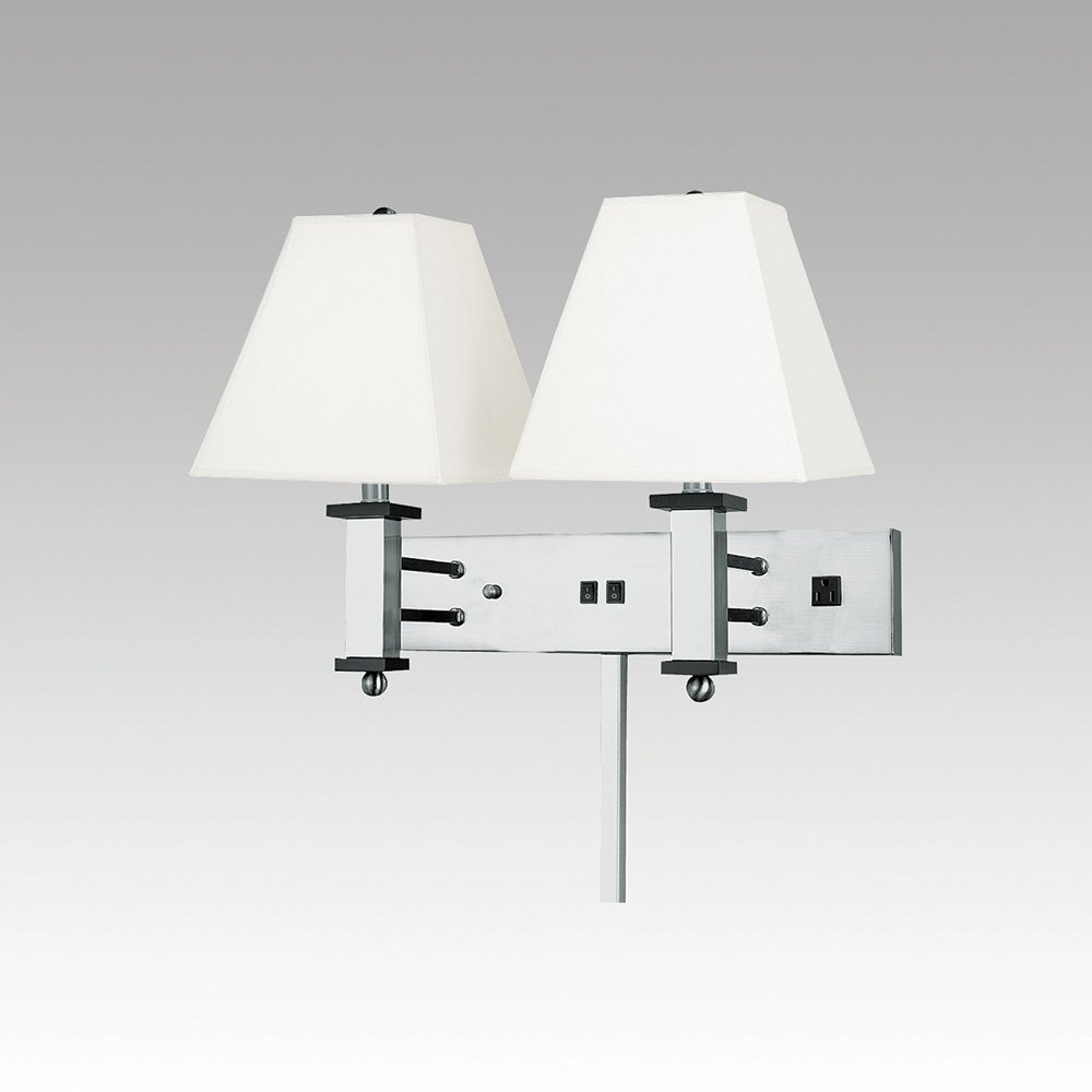 Double Wall Mount Lamp with Brushed Nickel & Ebony Wood Accents