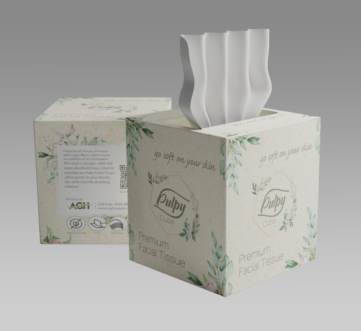 Cube Facial Tissue Boutique, Pulpy 2ply-100, 36/cs | AGH - Hospitality Supplies