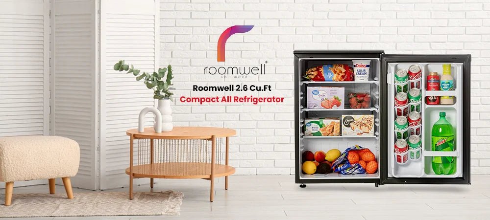 2.6 Cu.Ft Compact Roomwell UK Refrigerator Without Freezer, Auto Defrost, 2 Years Replacement Warranty